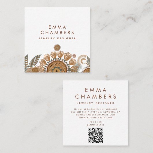 テラコッタグリーンジュエリーデザイナー スクエア名刺 (正面/裏面)