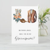 テラコッタグリーンマンのスーツを着て私のgroomsmenになる 招待状 (スタンド正面)