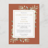 テラコッタグリーンリーお祝いオブライフ招待状 案内ポストカード (正面)