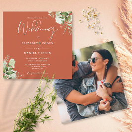 テラコッタグリーン+フラワー写真スクエア結婚式 招待状