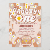 テラコッタグルーヴィワンレトロ1st誕生日 招待状 (正面/裏面)