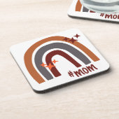 テラコッタグレーボヘミアンレインボーパーソナライズされた#mom コースター (左側)