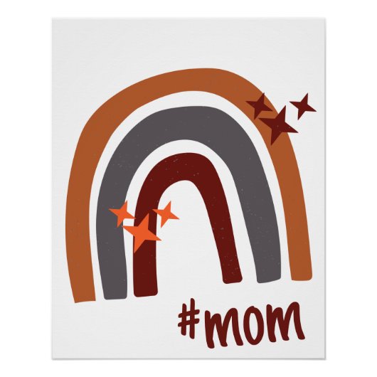 テラコッタグレーボヘミアンレインボーパーソナライズされた#mom ポスター (正面)
