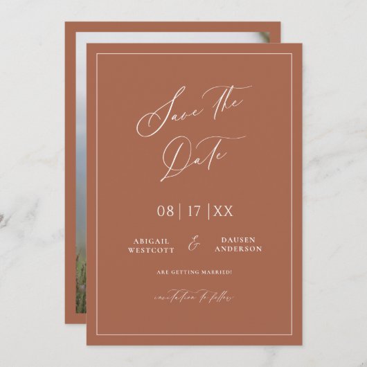 テラコッタコテージ日付カードの保存招待状 セーブザデート (正面/裏面)