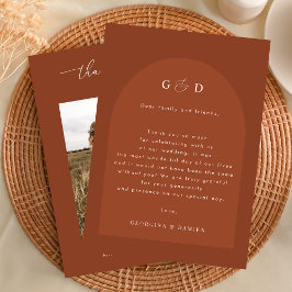 テラコッタコリアンダー ボヘミア フォト モノグラム ウェディング サンキューカード