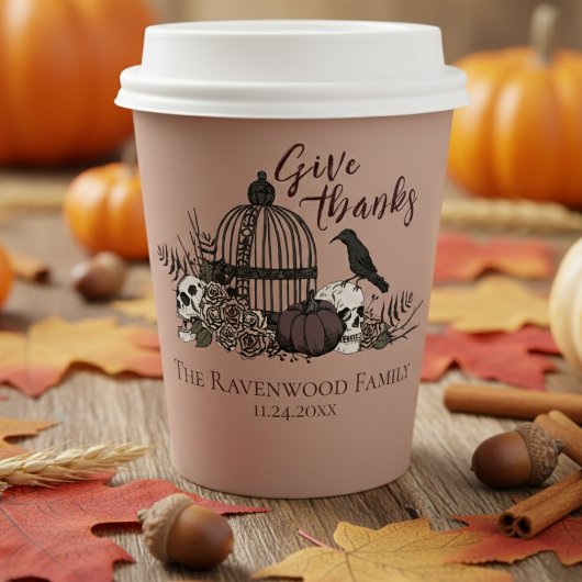 テラコッタゴシックスカル&バラ与え感謝してい秋 紙コップ