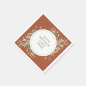 テラコッタゴールドユーカリグリーン葉 スタンダードカクテルナプキン (角)