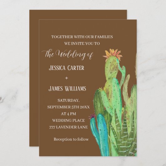 テラコッタサボスデザートメキシコウォーター結婚カラー 招待状 (正面/裏面)