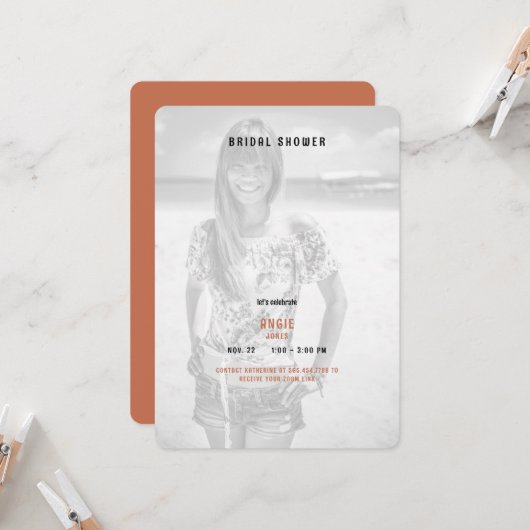 テラコッタサマーフォトブライダルシャワー 招待状 (正面/裏面インサイチュ)