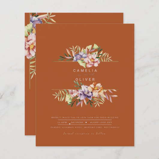 テラコッタサマーフローラ結婚式QRコードを招待 (正面/裏面)