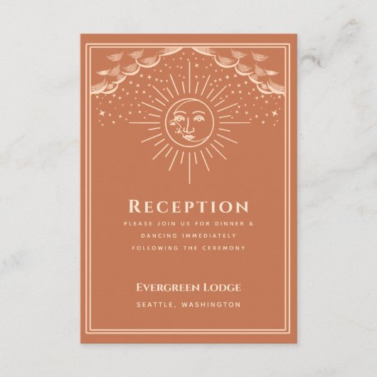 テラコッタサンアンドムーンタロットウェディングレセプション エンクロージャーカード (正面)