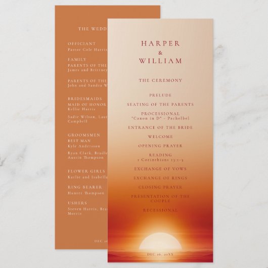 テラコッタサンセットの結婚式プログラム 招待状 (正面/裏面)
