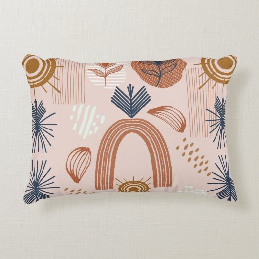 テラコッタサンライズ:ボホ調和、赤面ピンク アクセントクッション (正面)