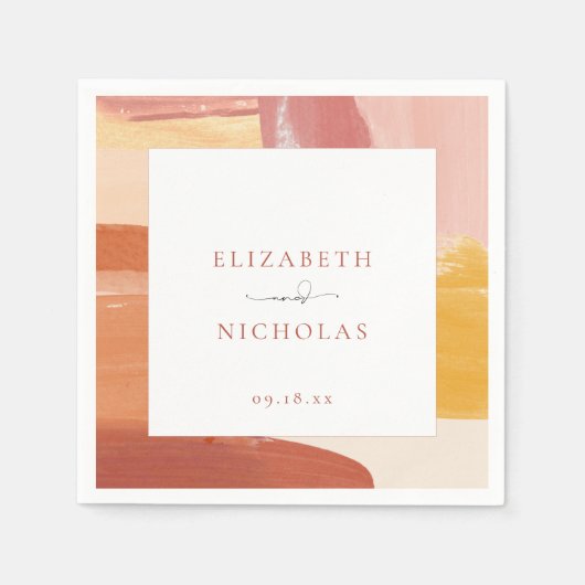 テラコッタサンライズ |モノグラム結婚のナプキンス スタンダードカクテルナプキン (正面)