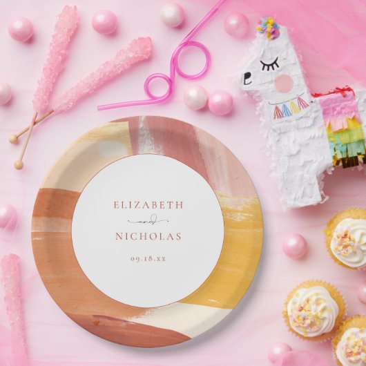 テラコッタサンライズ |モノグラム結婚ズ ペーパープレート (パーティー)