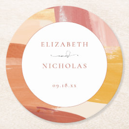 テラコッタサンライズ |モノグラム結婚ズ ラウンドペーパーコースター