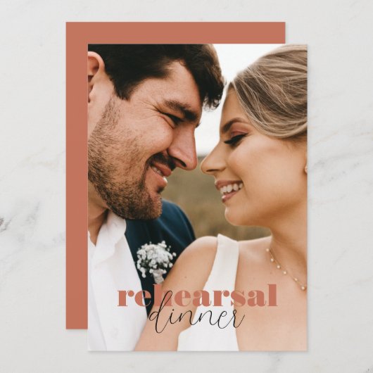 テラコッタシックはっきりしたレトロスクリプトリハーサルディナー 招待状 (正面/裏面)