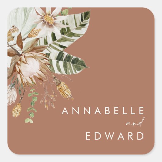 テラコッタシックボヘミアンモダンボタニカルエレガント スクエアシール (正面)