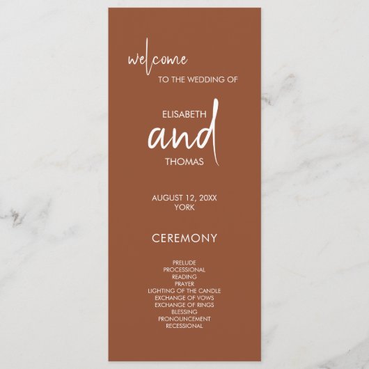 テラコッタシンプルエレガントな結婚式プログラム プログラム (正面)