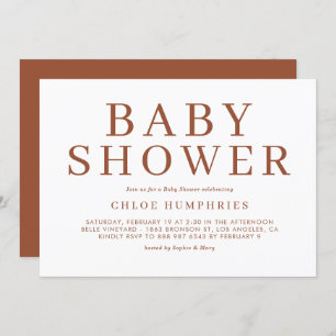 テラコッタシンプルタイポグラフィストライプベビーシャワー 招待状