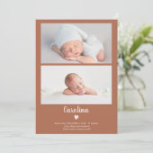 テラコッタシンプルハート2枚の写真ベビー誕生 案内状 (スタンド正面)