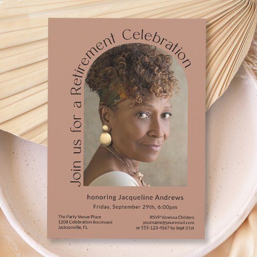 テラコッタシンプルフォトアーチ退職パーティー 招待状