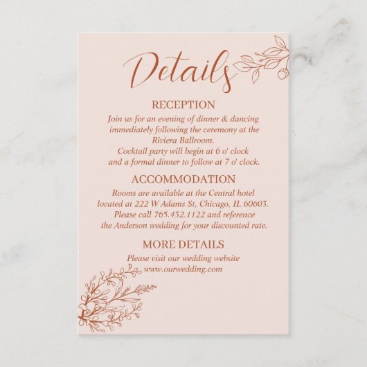 テラコッタシンプルボホフローラ結婚ズ詳細 エンクロージャーカード (正面)