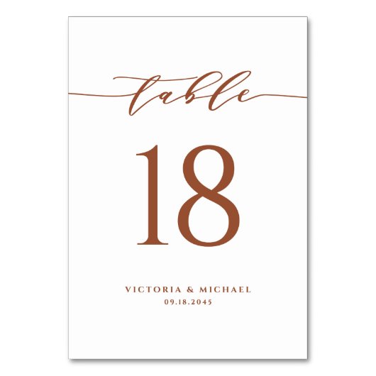 テラコッタシンプルミニマリスト結婚スクリプト テーブルナンバー (正面)