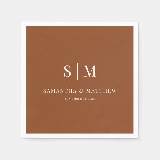 テラコッタシンプルーエレガントイニシャル結婚ズ スタンダードカクテルナプキン (正面)