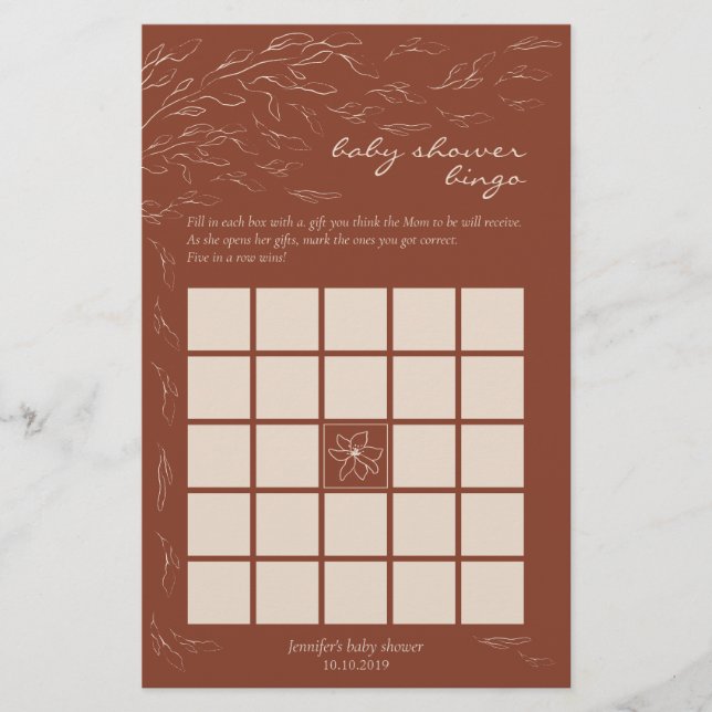 テラコッタシンプルー赤ちゃんシャワービンゴゲーム (正面)