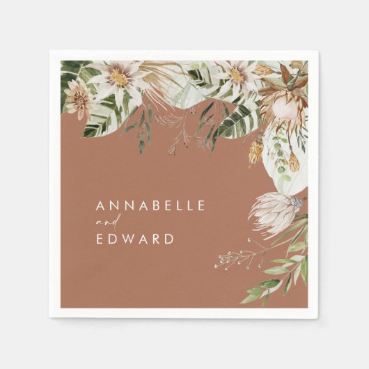 テラコッタシンプル植物性モダンのエレガント葉 スタンダードカクテルナプキン (正面)