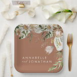 テラコッタシンプル植物性モダンのエレガント葉 ペーパープレート<br><div class="desc">天然ボヘミアの植物エレガントモダンの葉テラスタイリッシュコッタ結婚式のパーティーのデコール紙プレート。美しい手印刷された乾燥フローラの水色とスクリプト文字。トレンドモダンデザイン。</div>