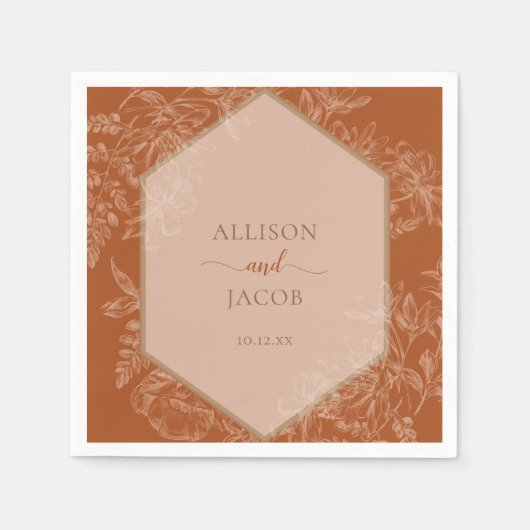 テラコッタジオメトリックフローラタペストリー結婚ズ スタンダードカクテルナプキン (正面)