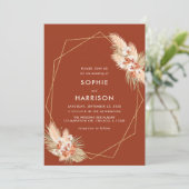 テラコッタジオメトリックボホパンパスグラス結婚ズ 招待状 (スタンド正面)