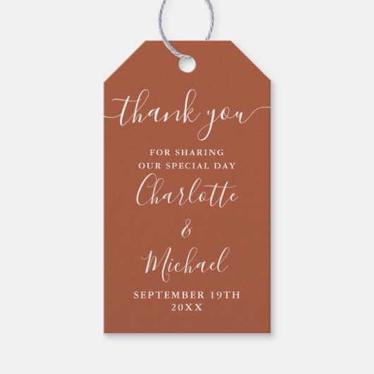 テラコッタスクリプトサンキュー結婚式の引き出物 ギフトタグ (正面)