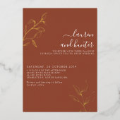 テラコッタスクリプト金ゴールド結婚植物学フォイルインヴィ 箔招待状 (正面)