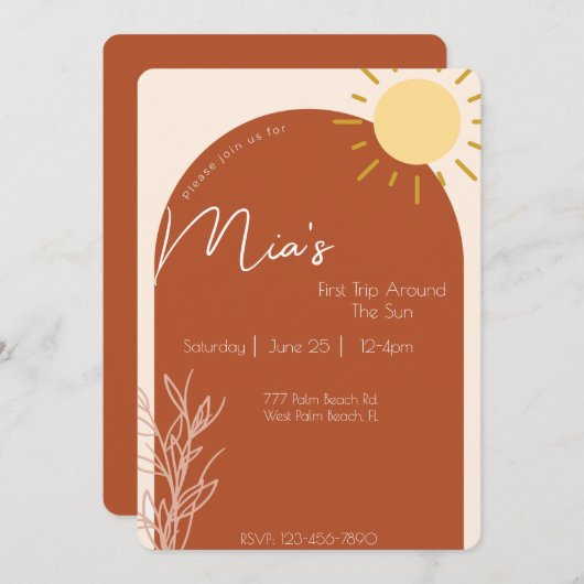 テラコッタスクリプト1stのまわりにトリップザサン誕生日 招待状 (正面/裏面)