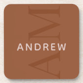 テラコッタスタイリッシュブラウンモノグラム（名前あり） コースター (正面)