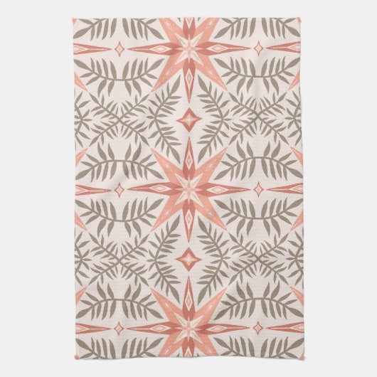 テラコッタスターズ&つる植物ボホパターン キッチンタオル (縦)