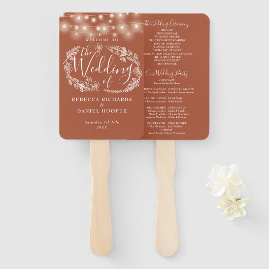 テラコッタストリングライト結婚式 プログラム ハンドファン (正面&裏面)