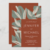 テラコッタセージグリーンモダンボタニカル結婚ズ 招待状 (正面/裏面)