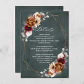 テラコッタセージブルゴーニュフローラ幾何学結婚ズ エンクロージャーカード (正面/裏面)