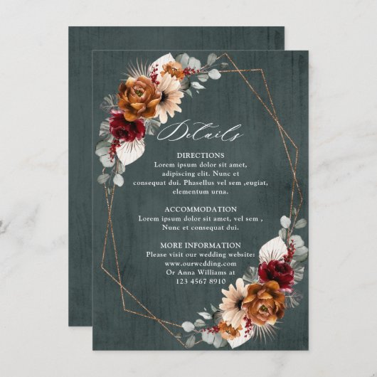 テラコッタセージブルゴーニュフローラ幾何学結婚ズ エンクロージャーカード (正面/裏面)