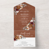 テラコッタセージブルゴーニュフローラ幾何学結婚ズ オールインワン招待状 (内側)