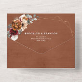 テラコッタセージブルゴーニュフローラ幾何学結婚ズ オールインワン招待状 (裏面)