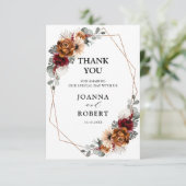 テラコッタセージブルゴーニュフローラ幾何学結婚ズ サンキューカード (スタンド正面)