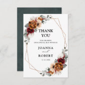 テラコッタセージブルゴーニュフローラ幾何学結婚ズ サンキューカード (正面/裏面)