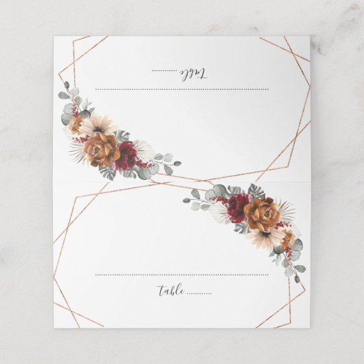 テラコッタセージブルゴーニュフローラ幾何学結婚ズ プレイスカード (外部開封)