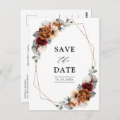 テラコッタセージブルゴーニュフローラ幾何学結婚ズ ポストカード (正面/裏面)