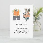 テラコッタセージ男の子のスーツ私のページボーイになる 招待状 (スタンド正面)